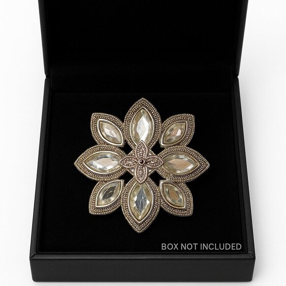 Unbranded Jewelry - Silver Tone Petal Brooch Princess Cut Clear Gemstones Pin Art Deco Vintage